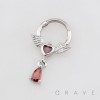 GOTHIC BAT WING RED HEART DANGLE HINGED SEGMENT CLICKER RING 316L SURGICAL STEEL